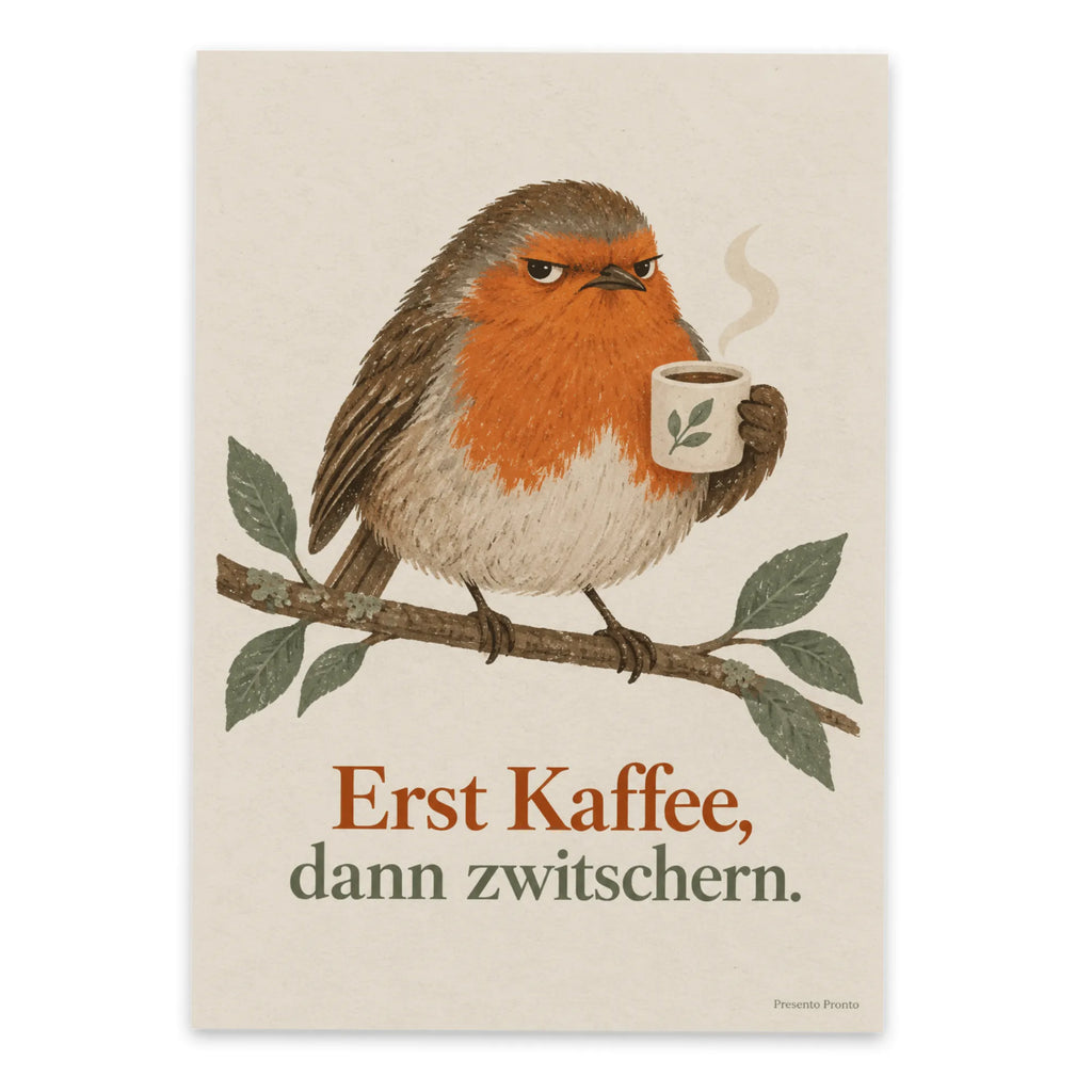 Lustige Vogelpostkarte für Kaffeefans mit Rotkehlchen|p:2017339|h:a164a16efd7f46bc740eea6068bbd470