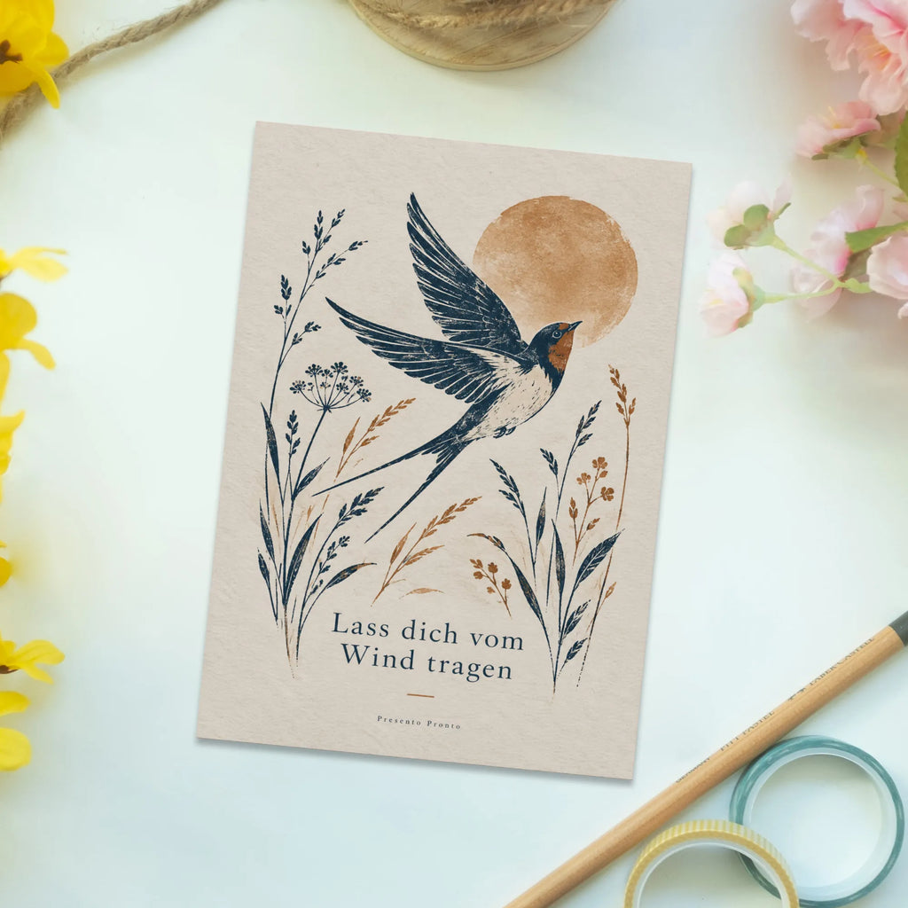 Poetische Postkarte mit Vogel und Schwalbe für liebe Grüße|p:2017340|h:236c8ff37f604ede477b8ca04836a3e0