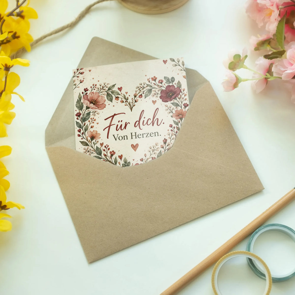 Herzliche Klappkarte für dich mit Wildblumenherz