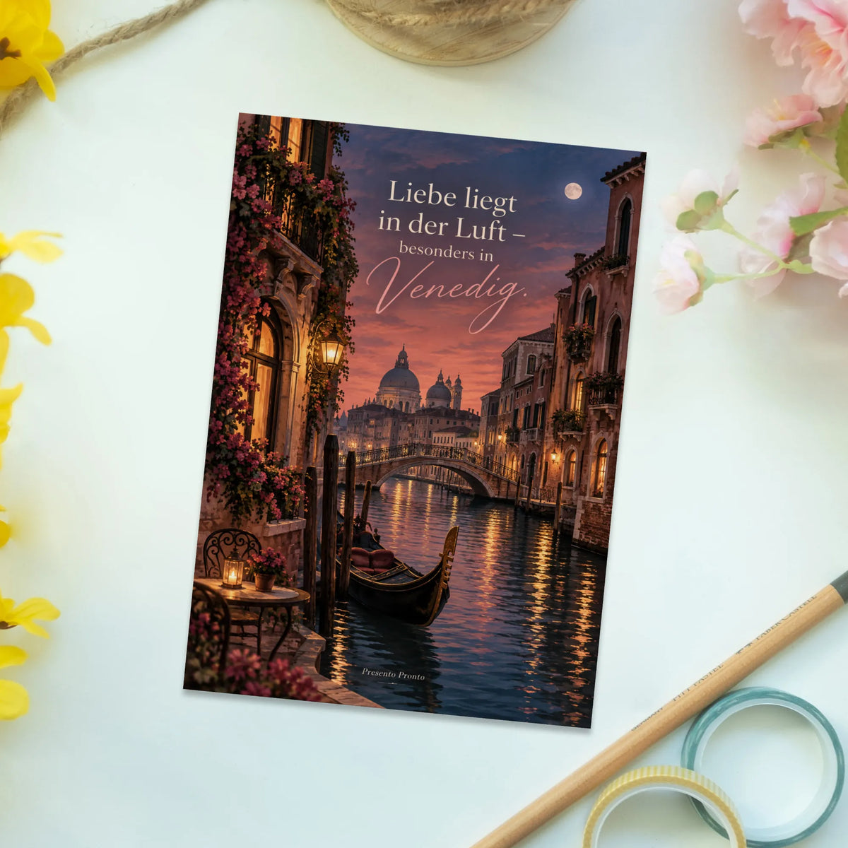 Romantische Postkarte Venedig für Verliebte mit Gondel