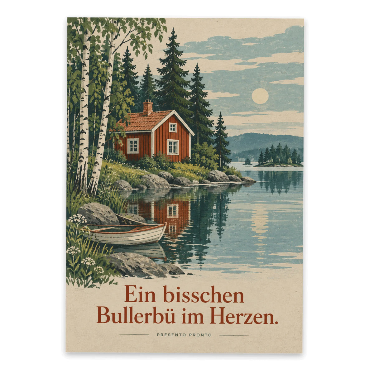 Nostalgische Postkarte für Schwedenfans mit roter Hütte