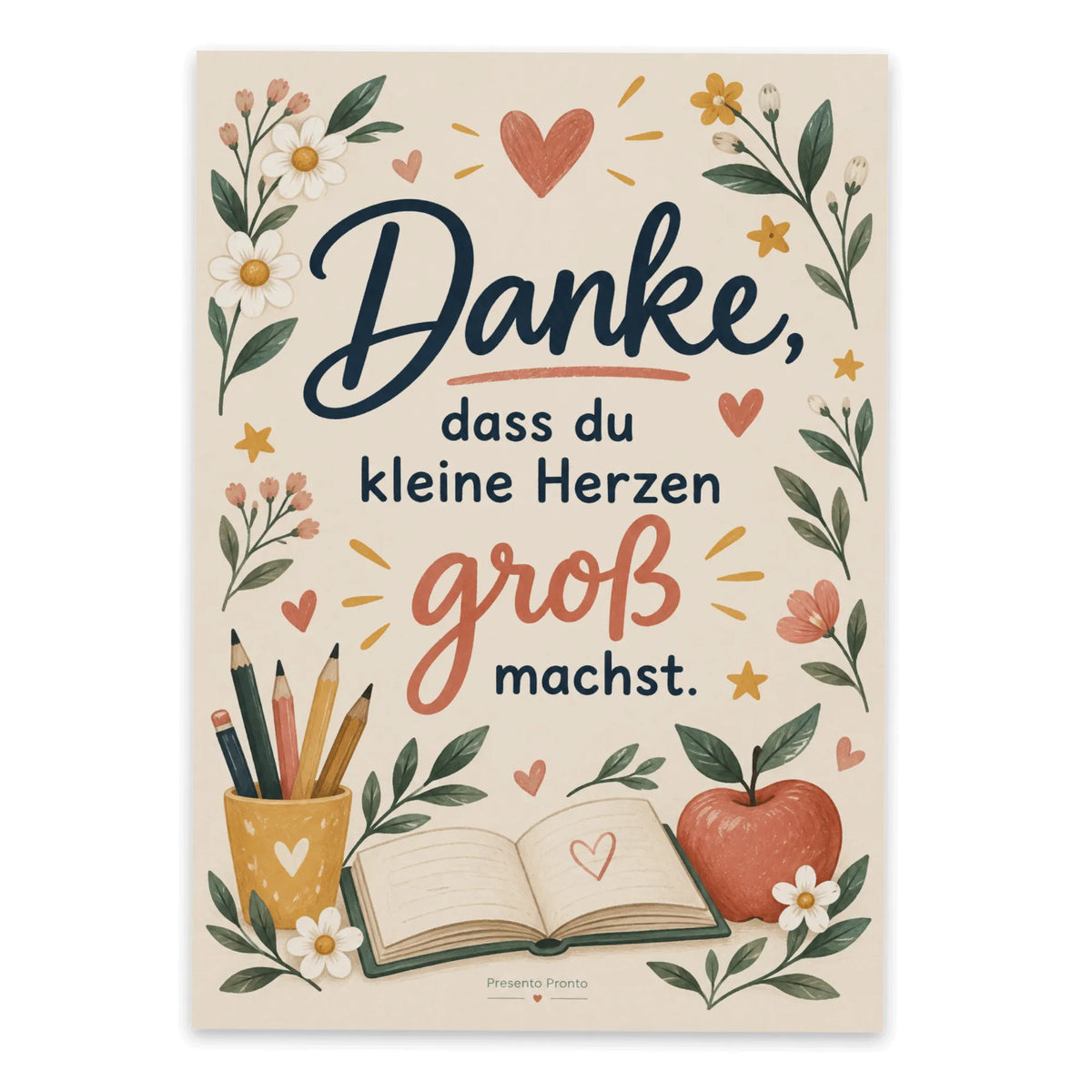 Herzliche Postkarte für Lehrerin mit offenem Buch