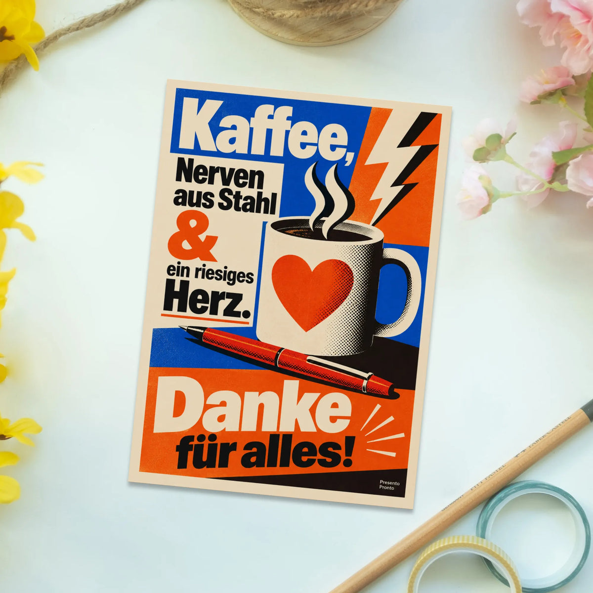 Lustige Postkarte für Lehrer mit Kaffeetasse