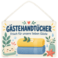 Fröhliches Schild für Gästehandtücher mit lächelnder Seife