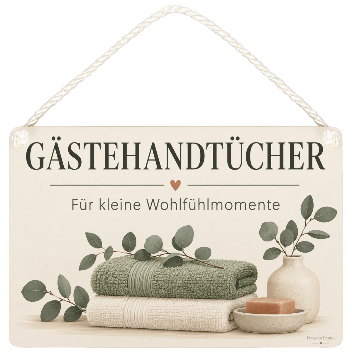 Elegantes Schild für Gästehandtücher mit Eukalyptus
