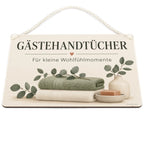 Elegantes Schild für Gästehandtücher mit Eukalyptus|p:2017406|h:b55f329cc01e10c19ae31bb4f5f71347