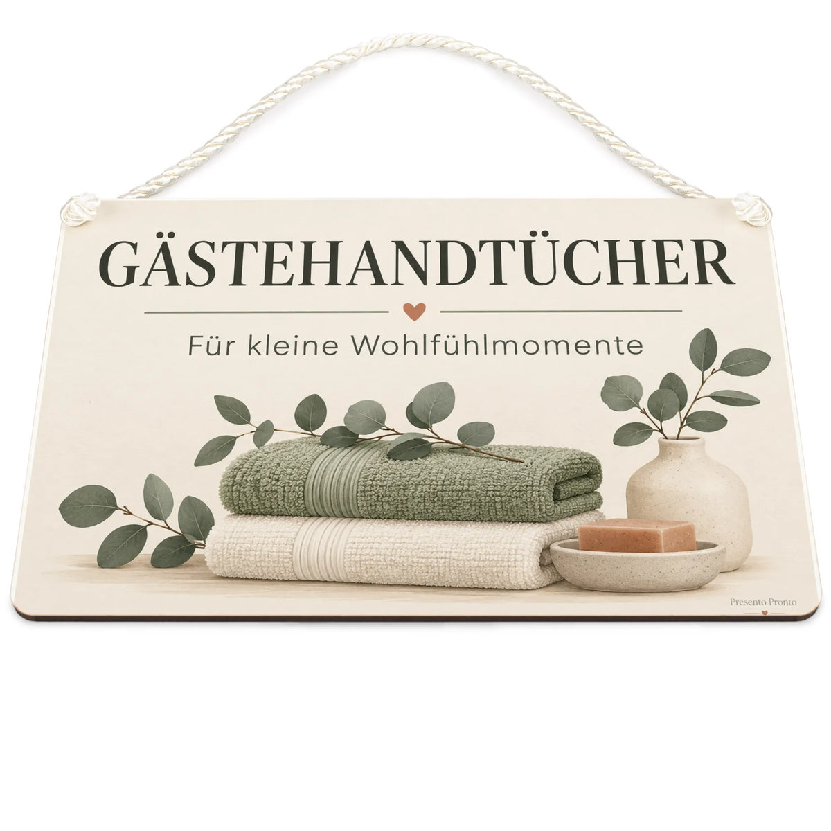 Elegantes Schild für Gästehandtücher mit Eukalyptus