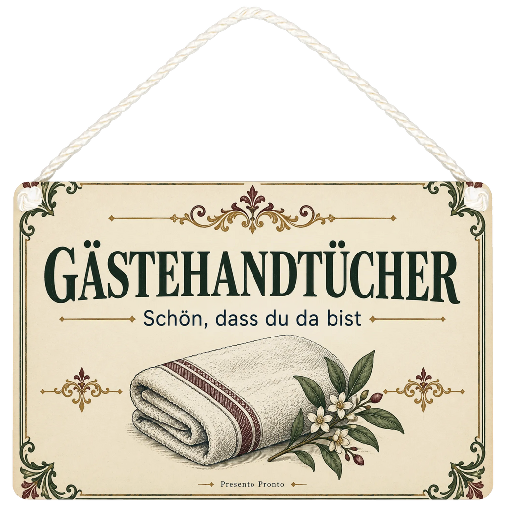 Herzliches Schild für Gästehandtücher mit gefaltetem Handtuch|p:2017407|h:1d22797b15c6766974a65002834b31c5