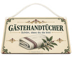 Herzliches Schild für Gästehandtücher mit gefaltetem Handtuch|p:2017408|h:65b814e57d9e4bebe990b413fec85db7