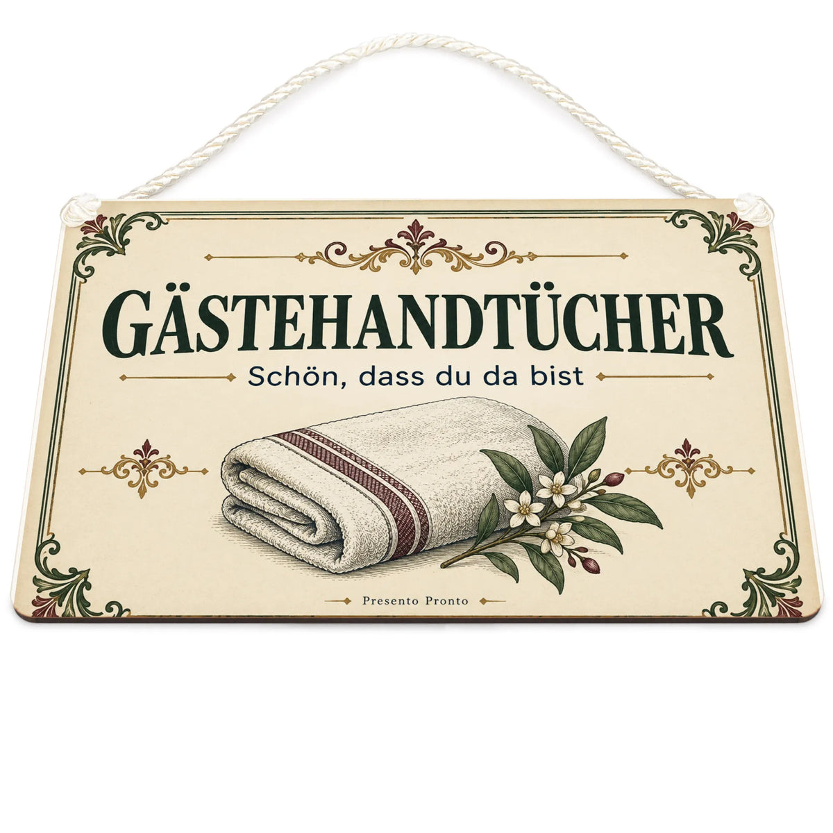 Herzliches Schild für Gästehandtücher mit gefaltetem Handtuch