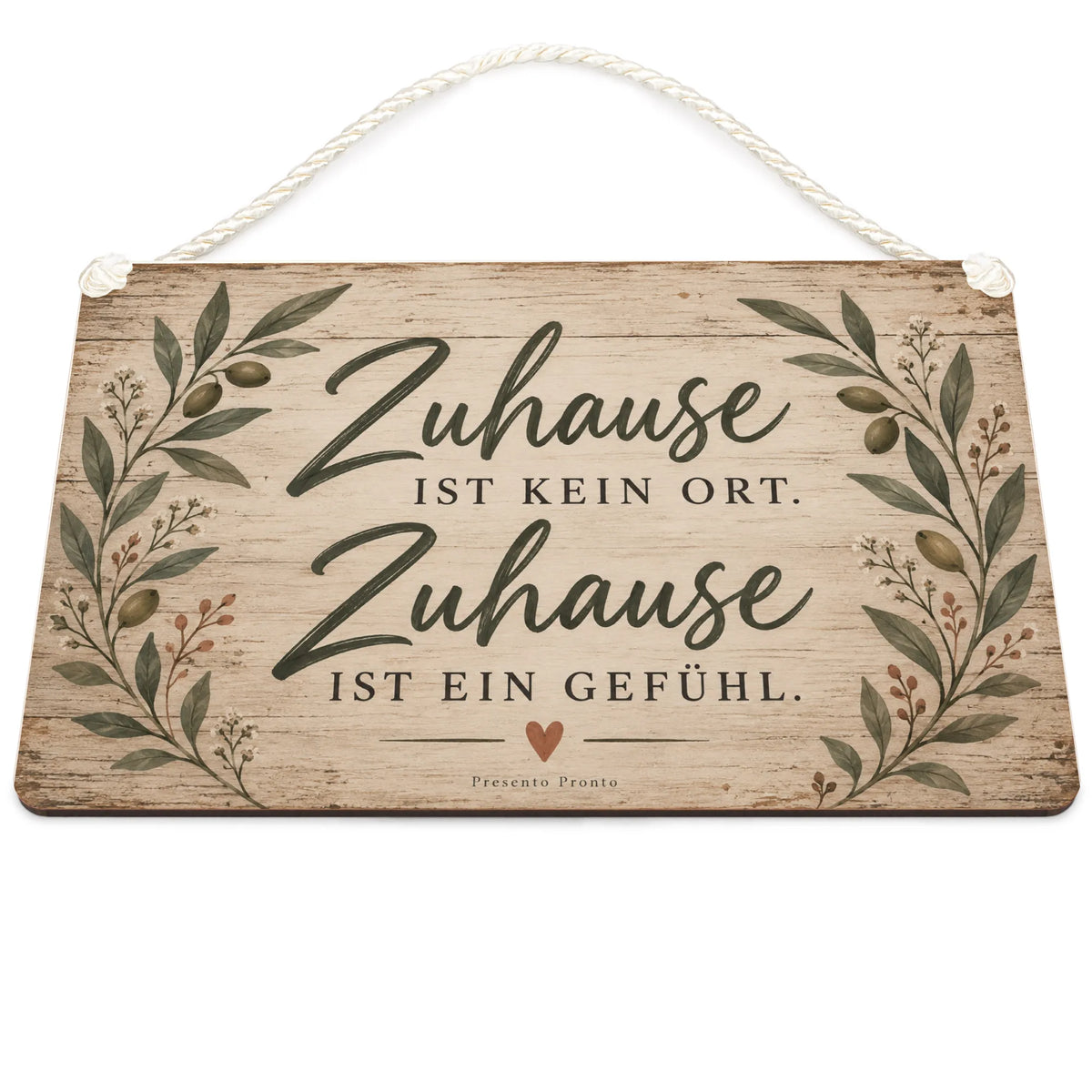 Warmes Holzbild für Zuhause mit Olivenzweigen