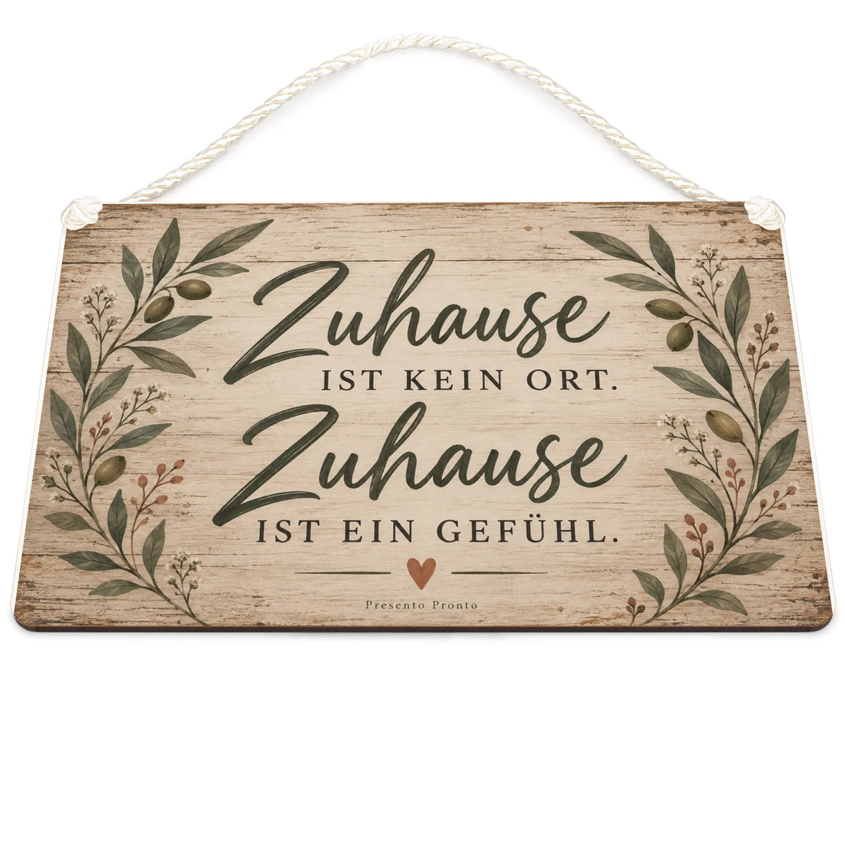 Warmes Holzbild für Zuhause mit Olivenzweigen