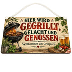 Gemütliches Schild für den Grillplatz mit Landhausgrill|p:2017422|h:61c9af2036c29d9fe89470c125ee72f9