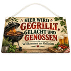 Gemütliches Schild für den Grillplatz mit Landhausgrill|p:2017424|h:51f12a9e0ef62ee4c8eb03190e30b65c