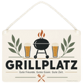 Lustiges Schild für den Grillplatz mit Grill und Biergläsern