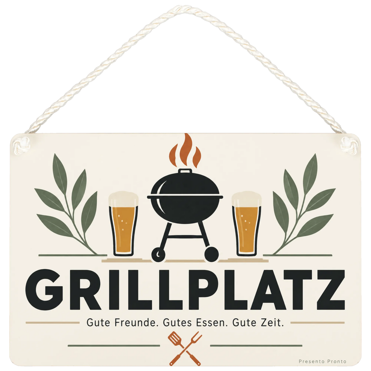 Lustiges Schild für den Grillplatz mit Grill und Biergläsern