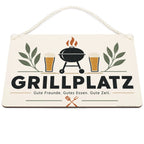 Lustiges Schild für den Grillplatz mit Grill und Biergläsern|p:2017425|h:db640c7e9c4db633f5fdbf7f7d25cb85