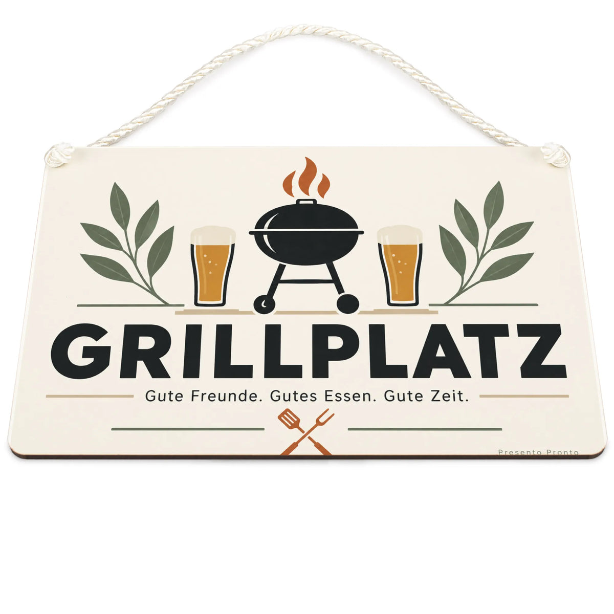 Lustiges Schild für den Grillplatz mit Grill und Biergläsern