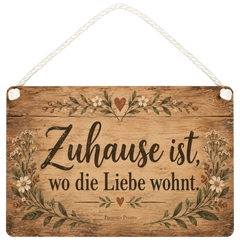 Gemütliches rustikales Holzschild für Zuhause mit Wildblumen