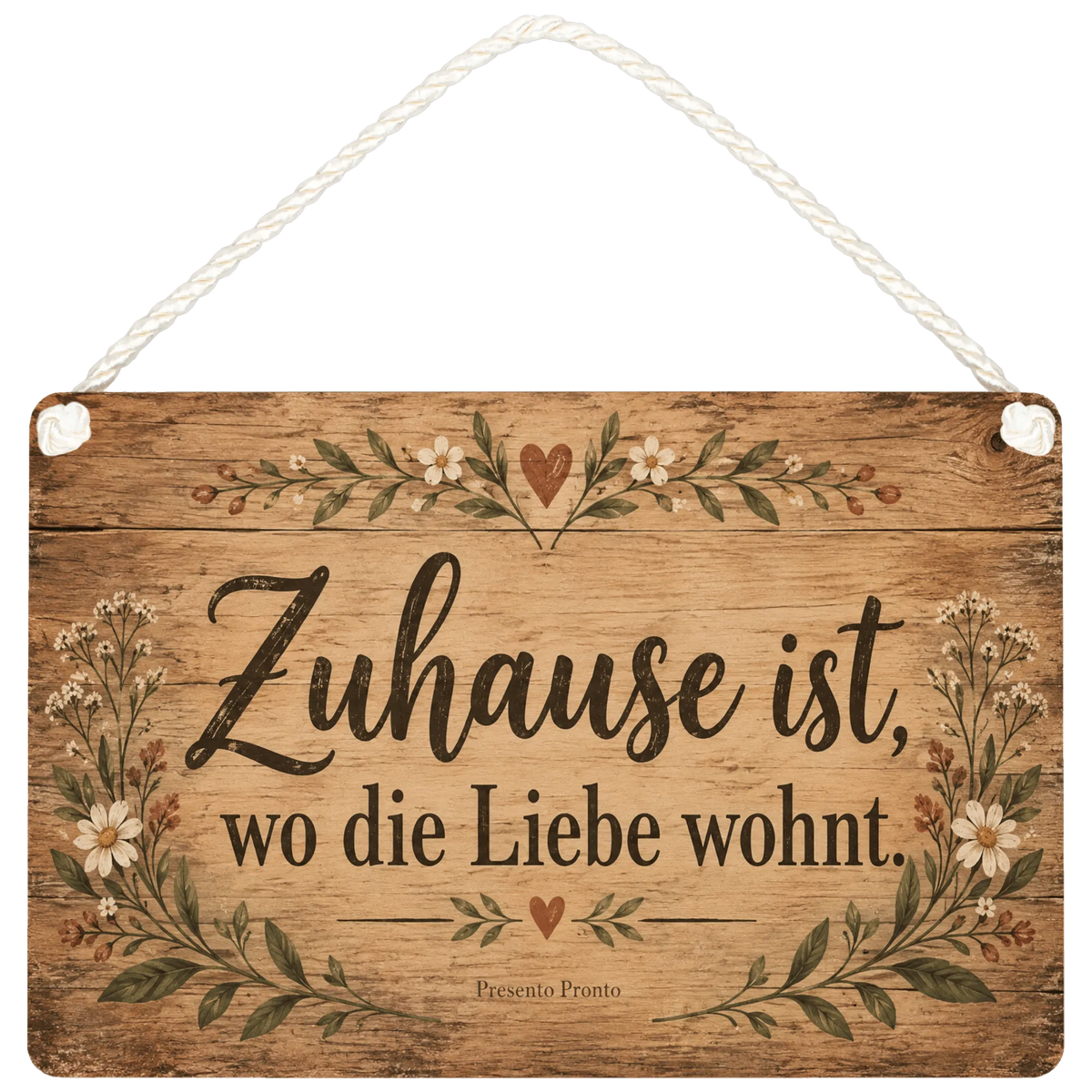 Gemütliches rustikales Holzschild für Zuhause mit Wildblumen