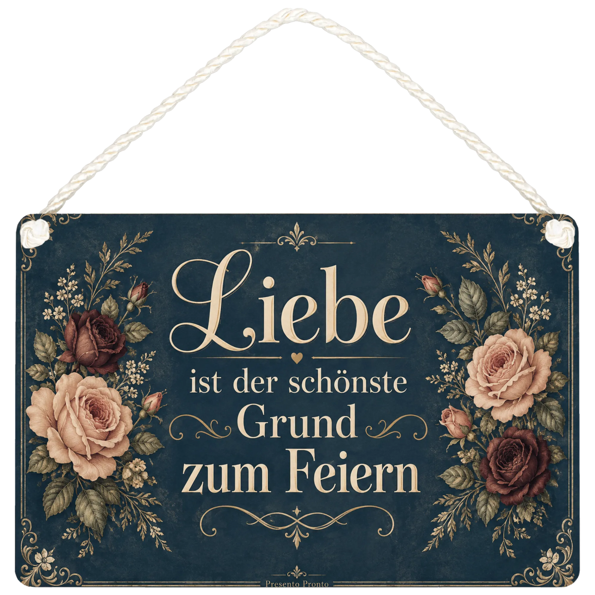 Romantisches Schild zur Hochzeit mit Rosen