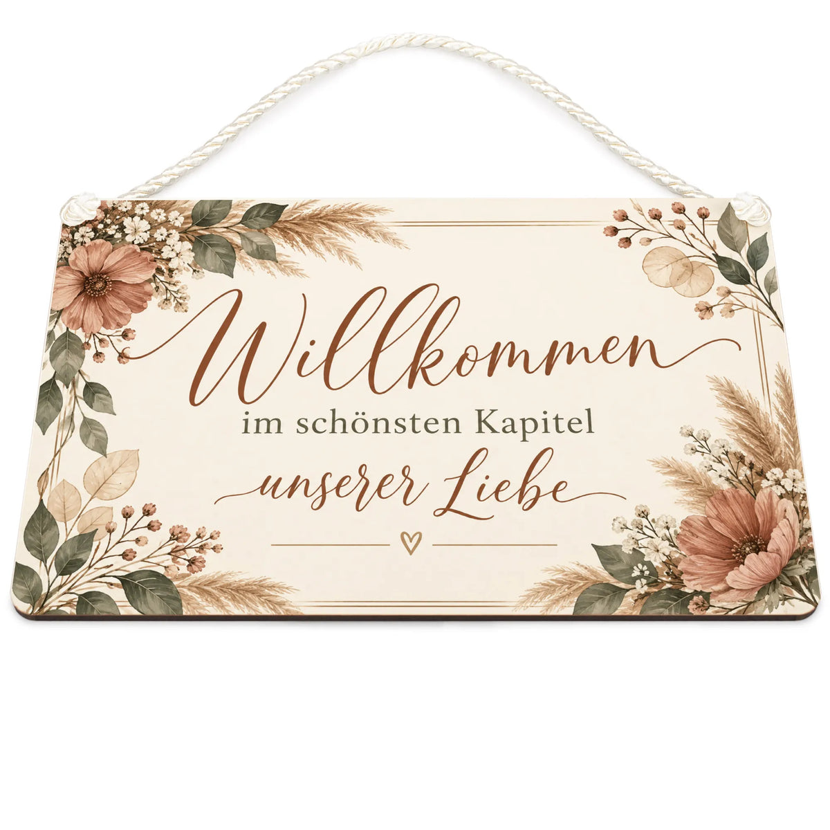 Elegantes Schild zur Hochzeit mit Trockenblumen