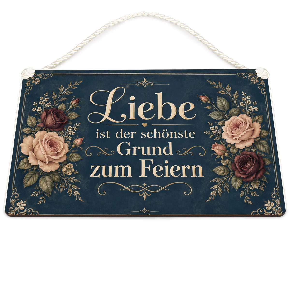 Romantisches Schild zur Hochzeit mit Rosen