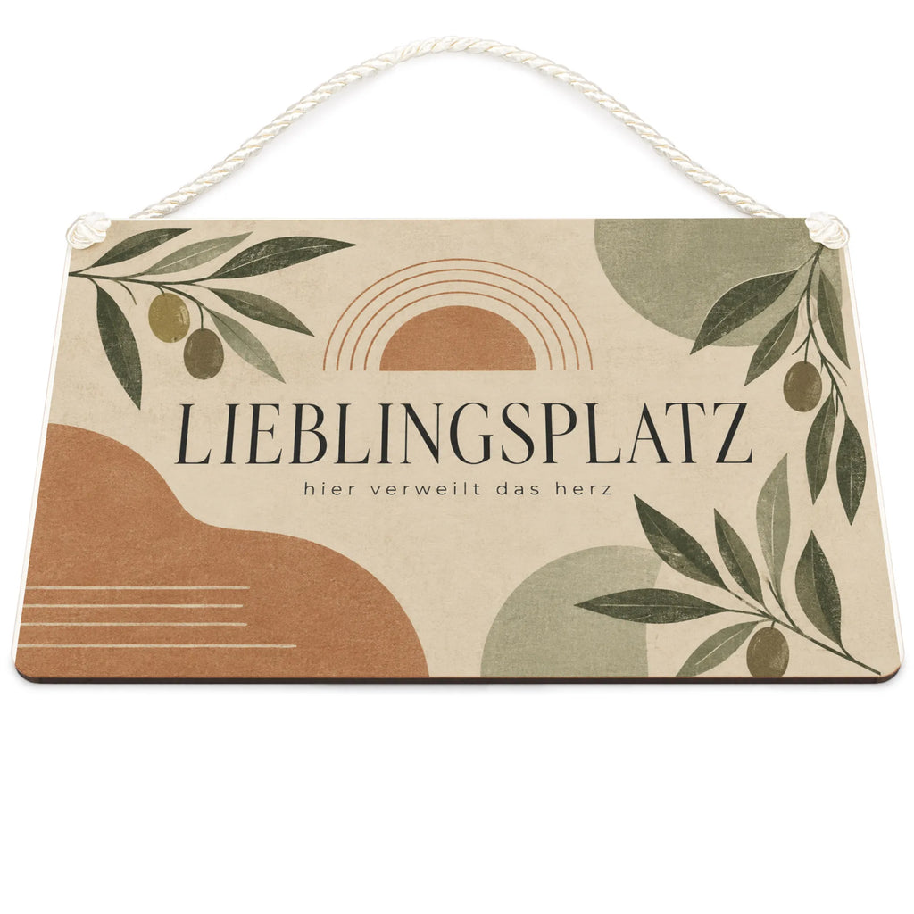 Gemütliches Schild für den Lieblingsplatz mit Olivenblättern|p:2017539|h:484e57551871b3ceeec5c6ce5cecb34b