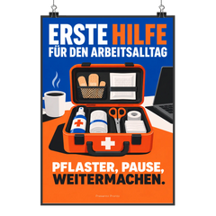 Lustiges Plakat zur Ersten Hilfe fürs Büro
