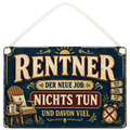 Lustiges Schild zur Rente mit Sessel und Kaffee