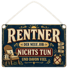 Lustiges Schild zur Rente mit Sessel und Kaffee
