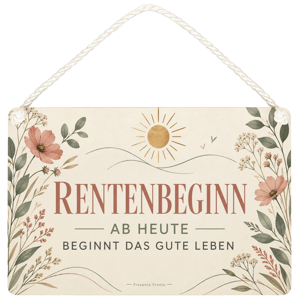 Elegantes Schild zur Rente mit Wildblumen zum Rentenbeginn|p:2017704|h:f553c630dc613526aa434283d10e4c0a