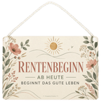 Elegantes Schild zur Rente mit Wildblumen zum Rentenbeginn|p:2017704|h:f553c630dc613526aa434283d10e4c0a
