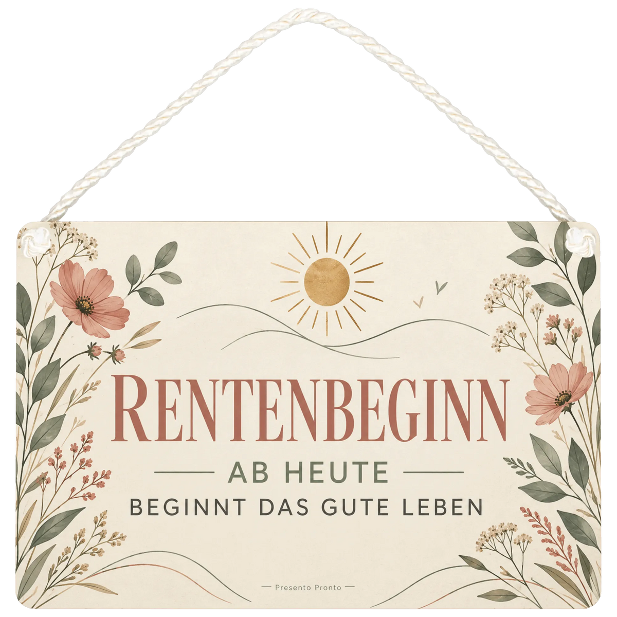 Elegantes Schild zur Rente mit Wildblumen zum Rentenbeginn