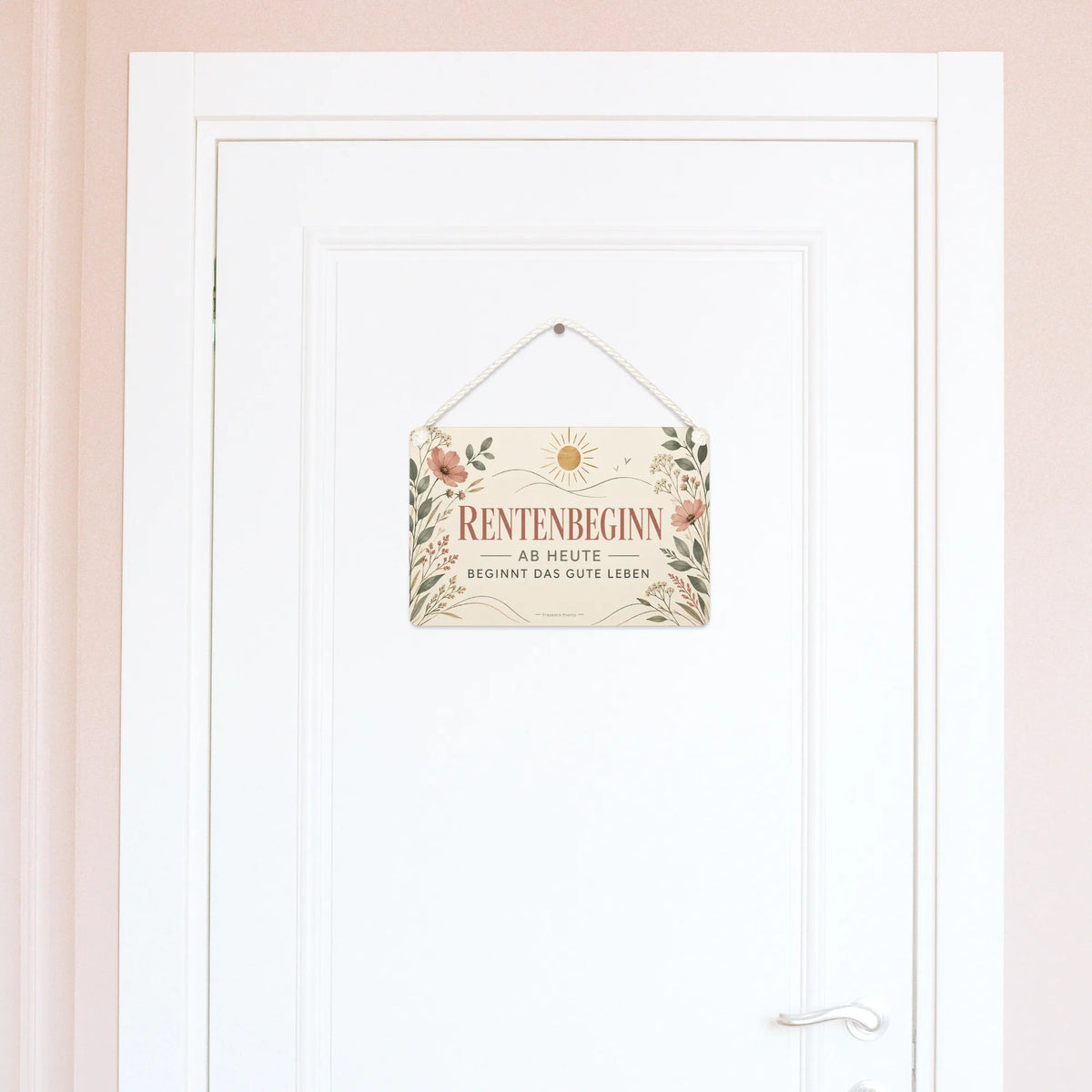 Elegantes Schild zur Rente mit Wildblumen zum Rentenbeginn