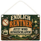 Lustiges Schild zur Rente mit Wecker und Angelrute|p:2017707|h:5e417e3779750cb77d3893fdee430e61