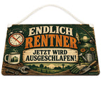 Lustiges Schild zur Rente mit Wecker und Angelrute|p:2017708|h:3a889c0f11682f4d5d99eba5663c77a3