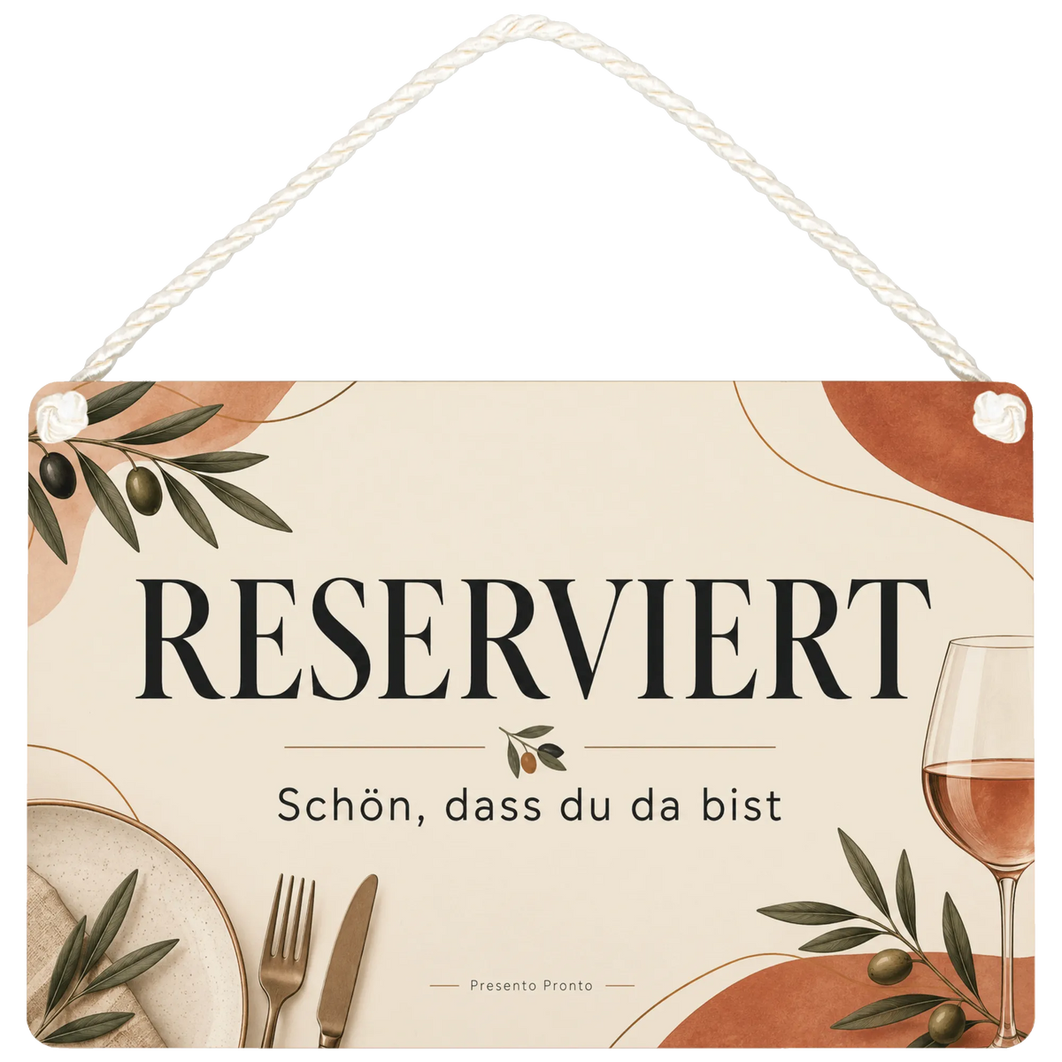 Elegantes Reserviert-Schild für Hochzeit mit Weinglas