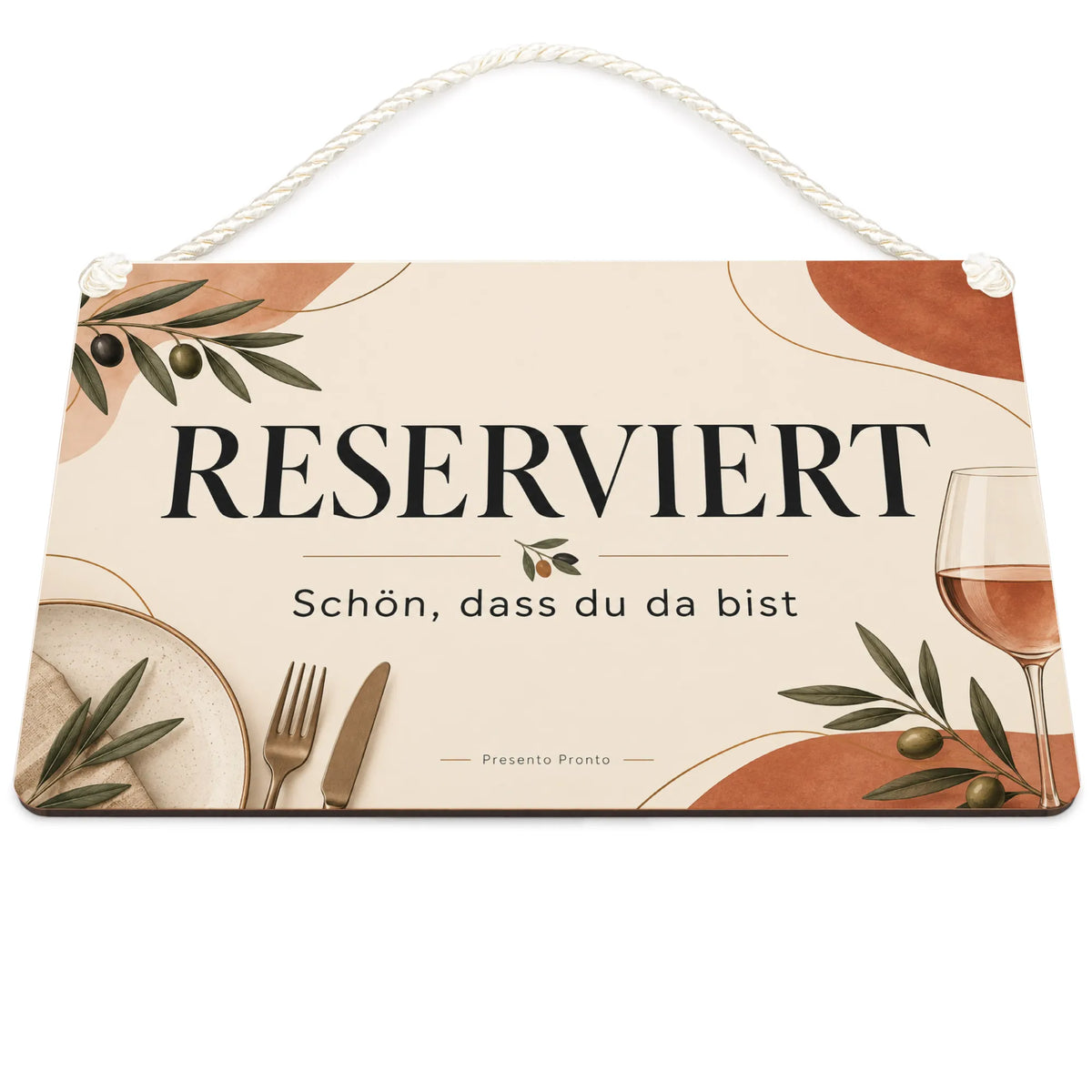 Elegantes Reserviert-Schild für Hochzeit mit Weinglas