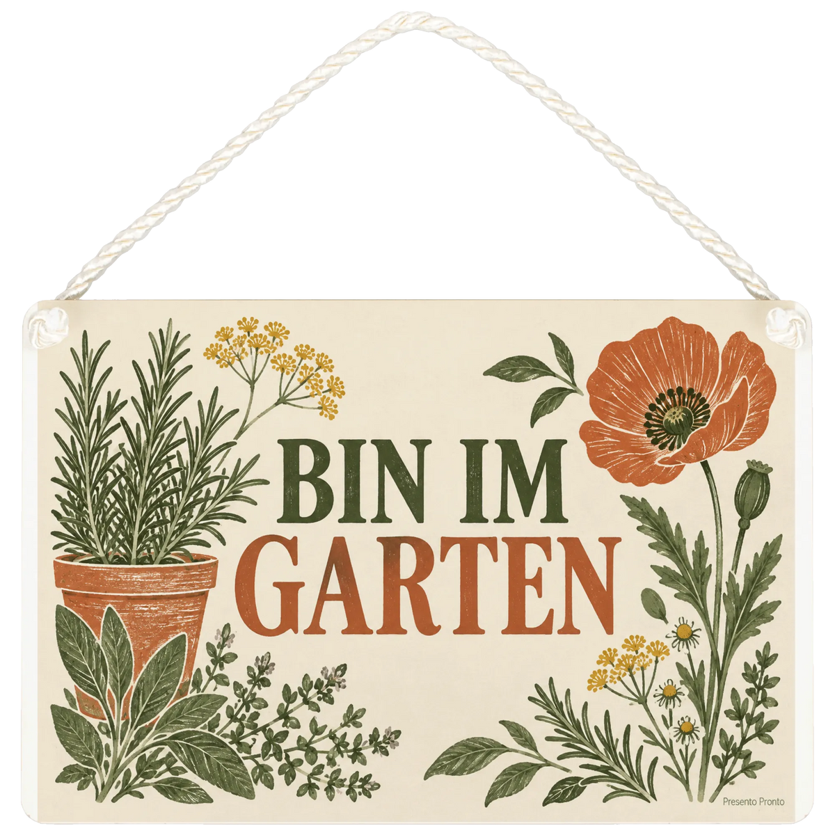 Natürliches Schild Bin im Garten für Gartenliebhaber