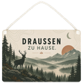 Stimmungsvolles Schild zur Jagd mit Hirsch im Wald