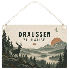 Stimmungsvolles Schild zur Jagd mit Hirsch im Wald