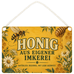 Nostalgisches Schild für Honig aus eigener Imkerei mit Biene