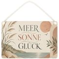 Entspanntes Urlaubsschild mit Muschel am Meer
