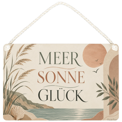 Entspanntes Urlaubsschild mit Muschel am Meer