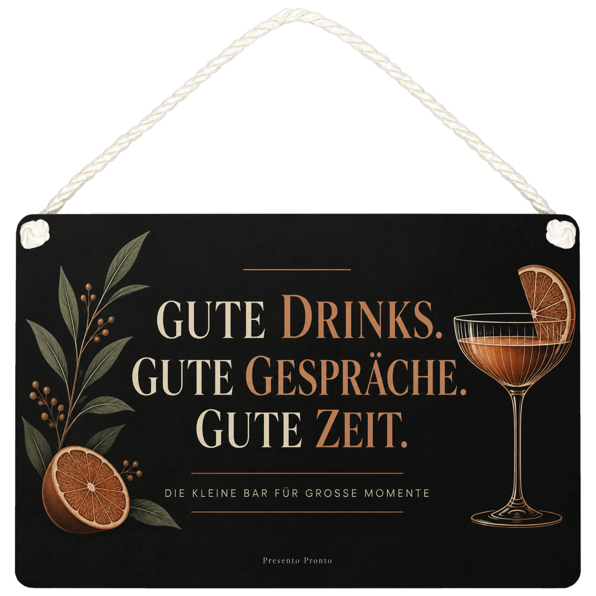 Elegantes Holzschild für die Bar mit Cocktailglas