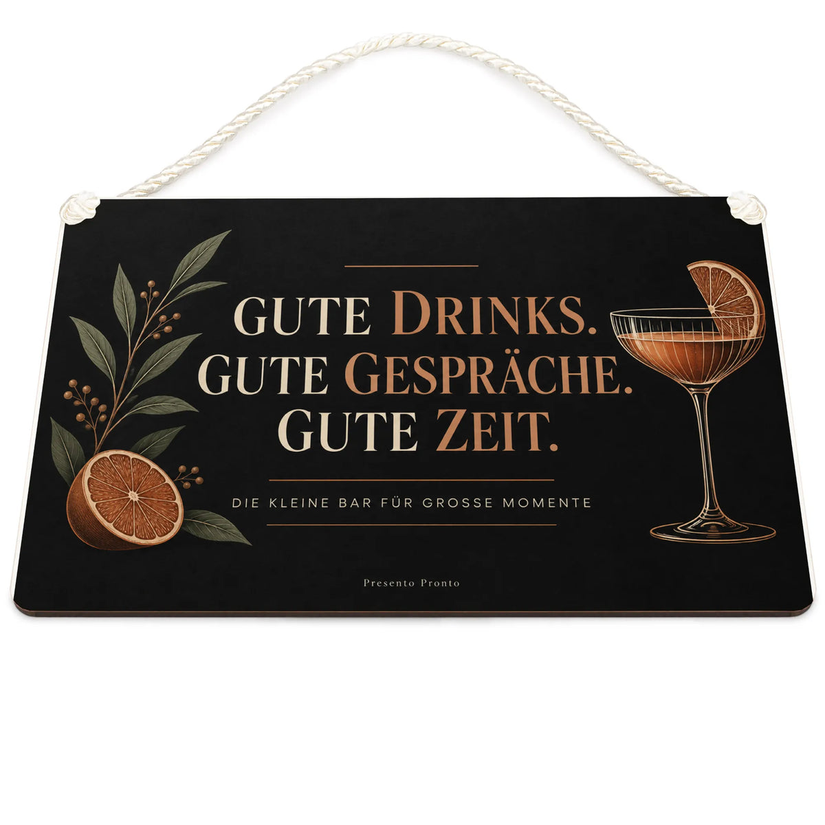 Elegantes Holzschild für die Bar mit Cocktailglas