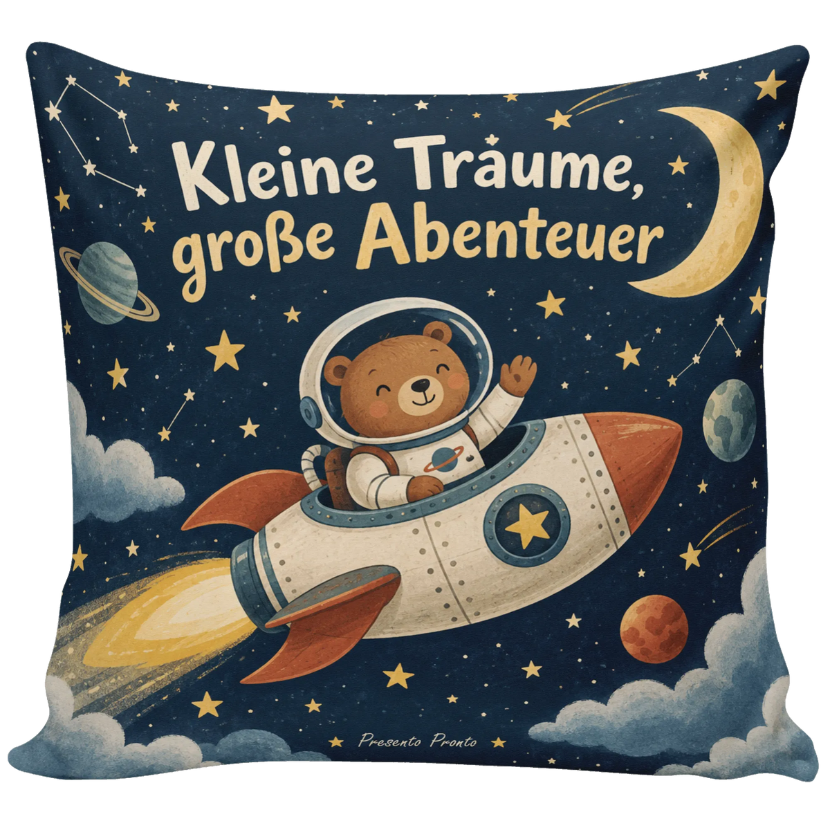 Abenteuerliches Kissen für Jungs mit Bärenastronaut