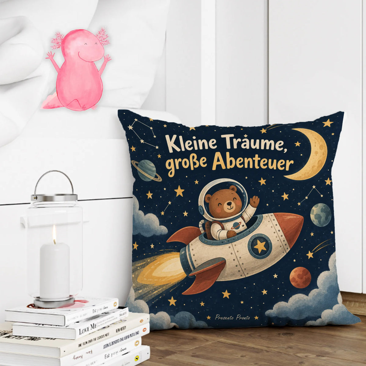 Abenteuerliches Kissen für Jungs mit Bärenastronaut