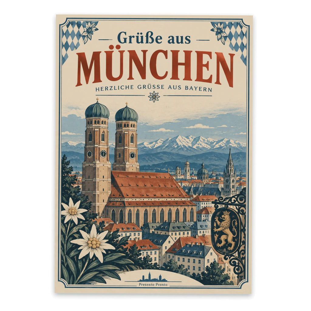 Herzliche Postkarte aus München für Urlaubsgrüße mit Frauenkirche|p:2018110|h:815cf341098add488f8a635146195212